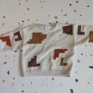 6–9M Zara Geometric Knit Sweater – Cream with Rust & Brown Accents